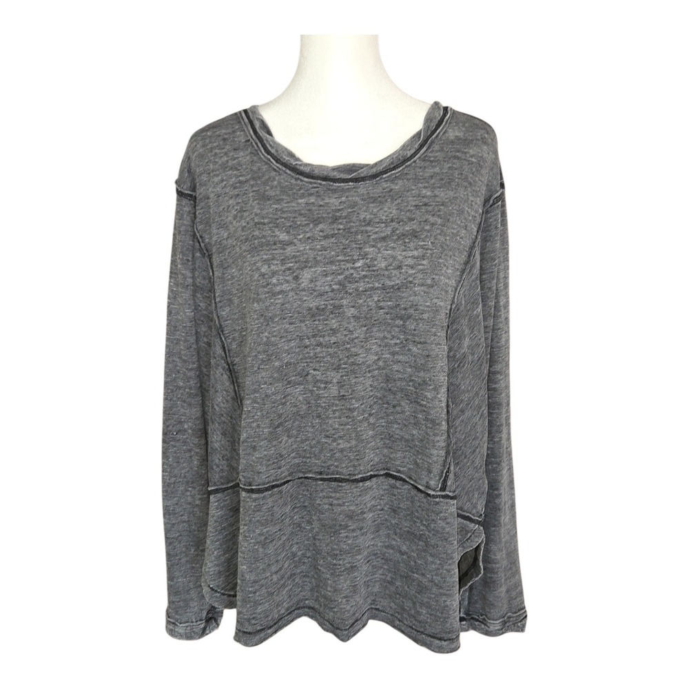 Z Supply Womens Heather Charcoal Grey Exposed Seam Long Sleeve Top Slouchy